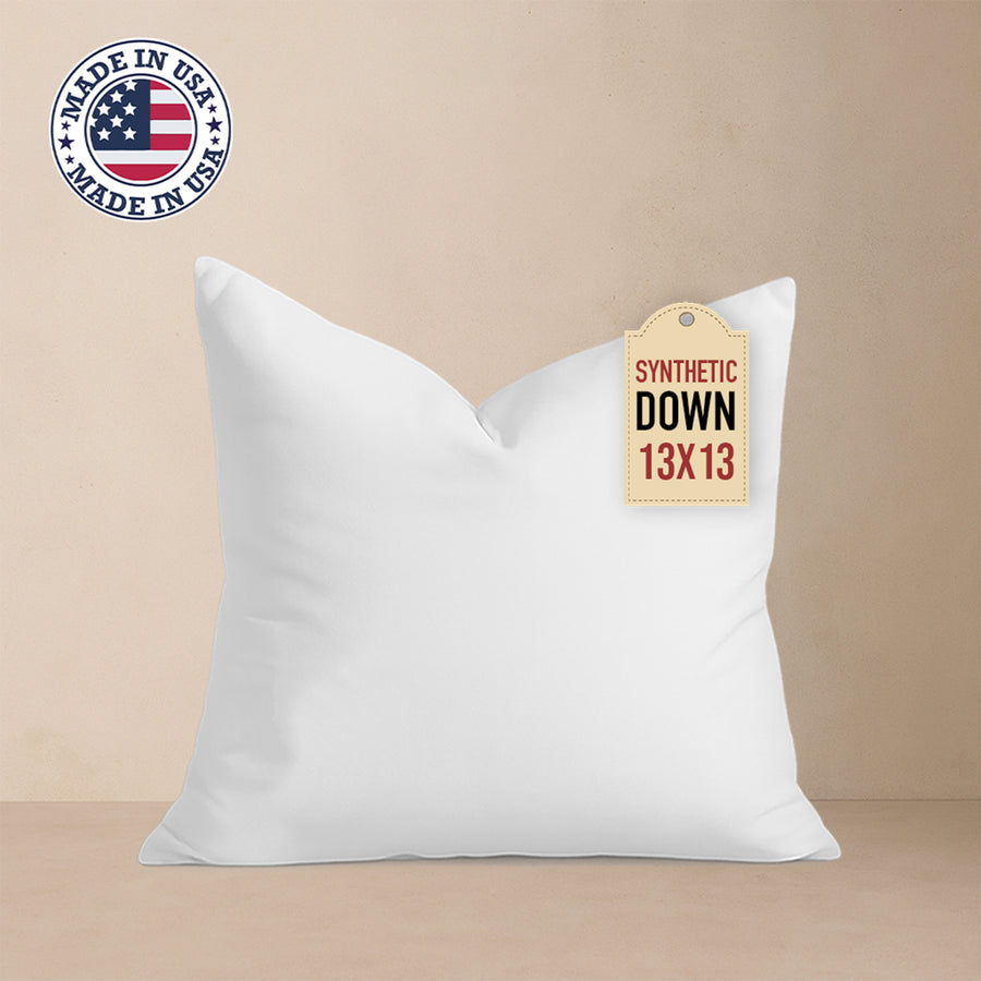 13x13 Throw Pillow Insert: Hypoallergenic Faux Down, Indoor Outdoor, Made in USA