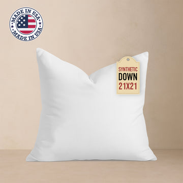 21x21 Throw Pillow Insert: Hypoallergenic Faux Down, Indoor Outdoor, Made in USA